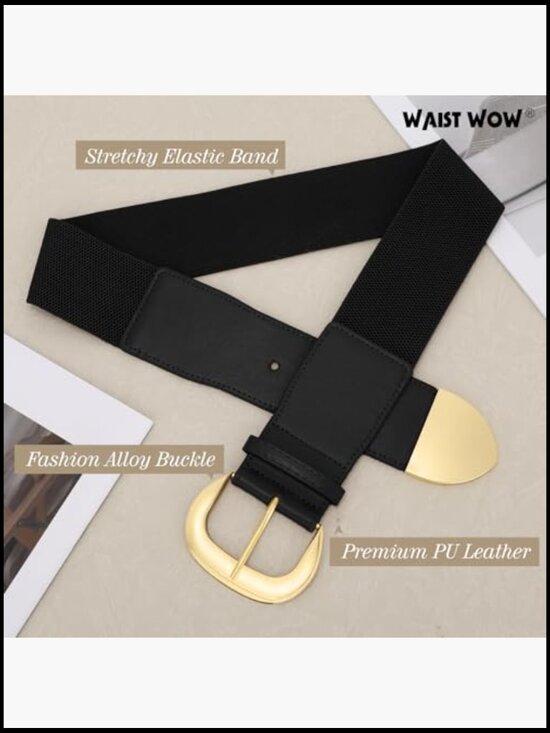 Wide Elastic Belt with Gold Buckle for Dresses and Skirts main image 5